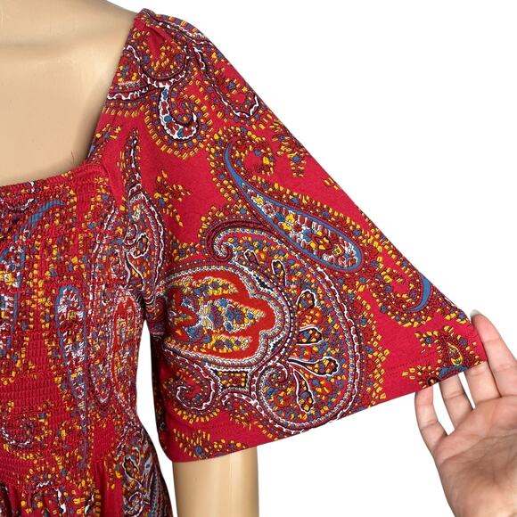 Fat Face NEW Alice Sunkissed Cherry Red Smocked Paisley Dress SZ 4 - Picture 8 of 13